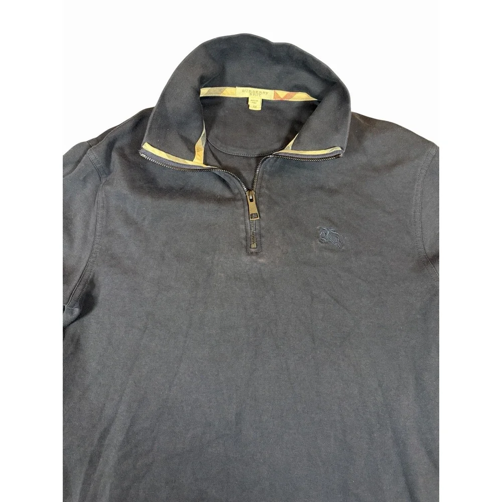 Burberry Brit Mens M Blue 1/4 Zip Pullover Sweater Nova Check Cotton Authentic